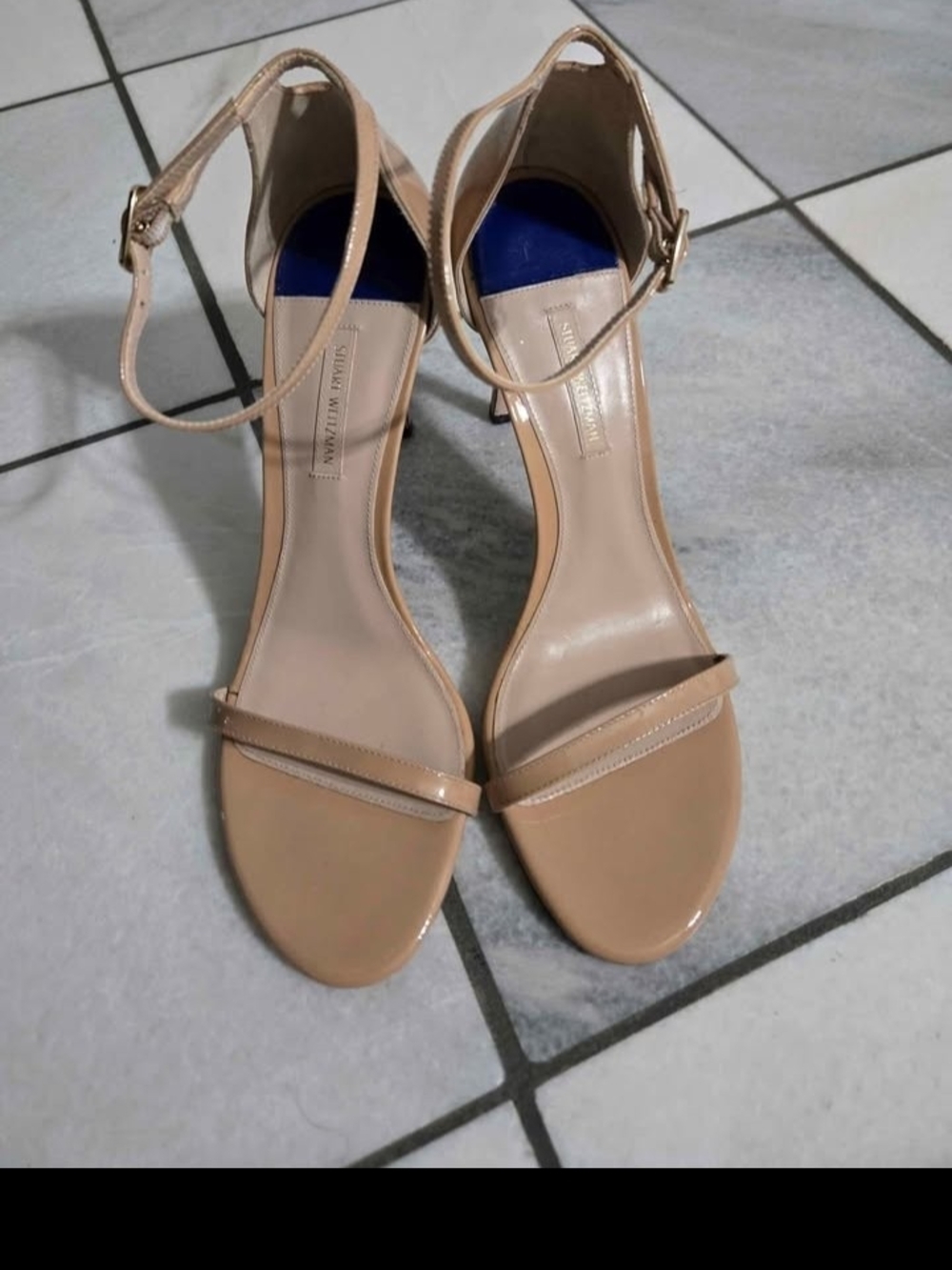 Stuart Weitzman NudistSong Patent Leather Ankle-Strap Sandals